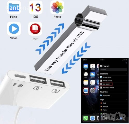 Lightning адаптер към 2xUSB A порта и 1x Lightning порт за зареждане, снимка 7 - Аксесоари за Apple - 40102931