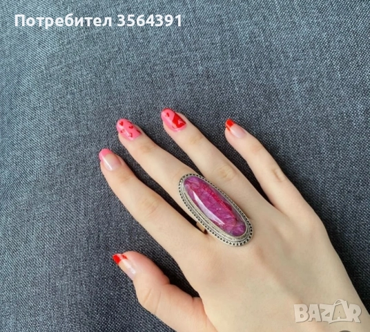 Сребърен пръстен с рубин, снимка 2 - Пръстени - 52403243