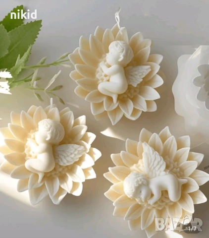 3D Бебе ангел в цвете гербер силиконов молд форма фондан шоколад смола гипс сапун свещ, снимка 3 - Форми - 51111377