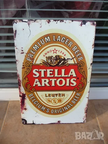 Метална табела бира Stella Artois Белгия хубава етикет барман