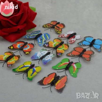 12 микс малки цветни едноцветни пеперуди pvc за украса декорация