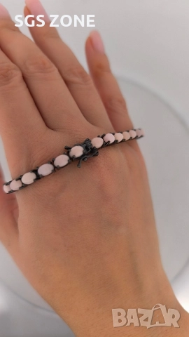 Сребърна гривна с морганит, покрит с черен родий, снимка 3 - Гривни - 52550558