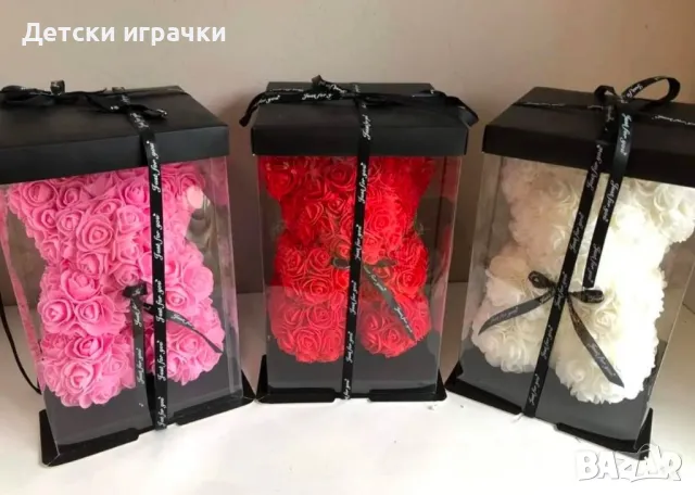 Мече от рози в подаръчна кутия 25, 40см, снимка 4 - Романтични подаръци - 48787399