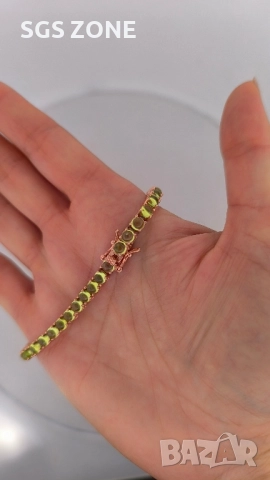 позлатена сребърна гривна с перидот, снимка 2 - Гривни - 52519763