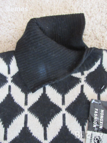 Блуза черно и бяло с поло яка цвят размер M/40, снимка 4 - Блузи с дълъг ръкав и пуловери - 51980983