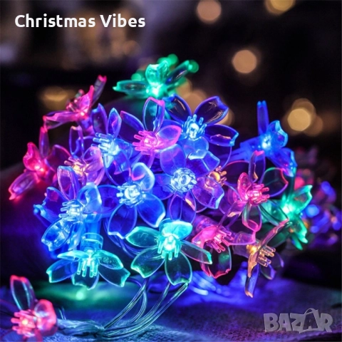 Многоцветни коледни LED лампички с цветя с щепсел - Многоцветни, дължина - 5м ,28бр лампички., снимка 8 - Други - 52112098
