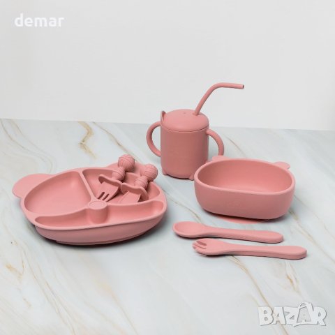 Baby Eats® Силиконов комплект за хранене на бебета 9 части (розов), снимка 8 - Прибори, съдове, шишета и биберони - 43642695
