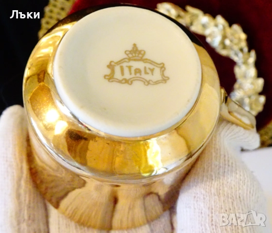 Чаша с чиния италиански порцелан,злато,картина. , снимка 6 - Антикварни и старинни предмети - 52268082