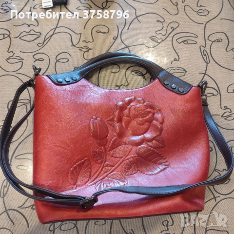 Стилна дамска чанта с изображение Роза-3Д Естествена кожа 