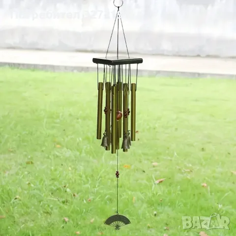 Алуминиеви Вятърни Камбанки в Бронзов Тон с Дървени Акценти - 8 Тръби,Стил на вентилатора, снимка 1