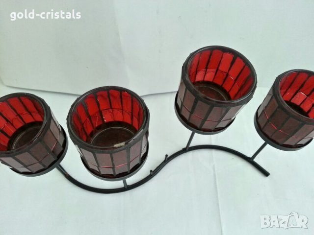  свещник стъкло метал, снимка 6 - Антикварни и старинни предмети - 27436353