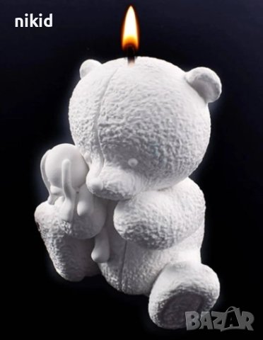 3d Мече държи зайче силиконов молд форма фондан гипс шоколад свещ декор украса, снимка 3 - Форми - 43915160