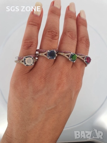 Двойни сребърни пръстени с опал и разпръснати сапфири