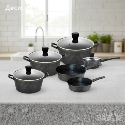 Премиум комплект съдове за готвене 12 части с мраморно покритие Cheffinger, снимка 5 - Съдове за готвене - 53136239