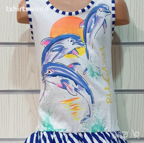 Нова детска моряшка рокля с трансферен печат Делфинчета, два модела, снимка 5 - Детски рокли и поли - 29030096