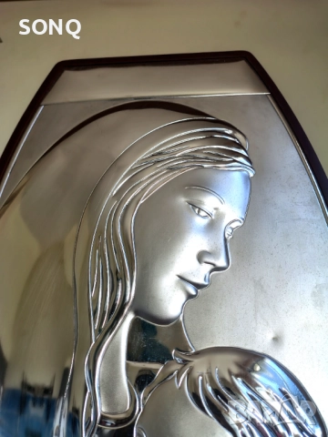 Страхотна Сребрена Икона Дева Мария С Младенеца, снимка 2 - Икони - 52120974