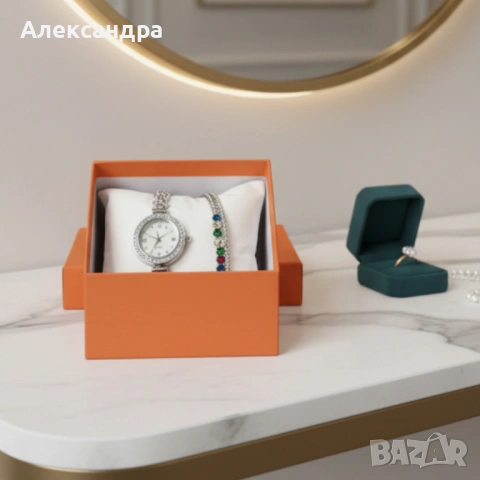 Дамски комплект часовник с гривна – елегантен подарък в луксозна кутия, снимка 5 - Дамски - 53576433