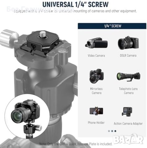 Нова Neewer Универсална Бързосменяема Плочка с 4 Арка Слота, снимка 3 - Чанти, стативи, аксесоари - 43068023