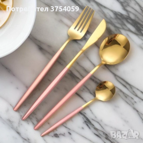 Комплект прибори за хранене от 24 части с луксозен дизайн и магнитна кутия в златисто и розово, снимка 4 - Прибори за хранене, готвене и сервиране - 53208561
