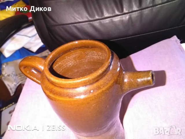 Кафява керамич.кана кафяво жълта с чучур от соца на Троян произд.Н-205мм и фи долу 78мм и горе 95мм, снимка 7 - Кани - 47946494