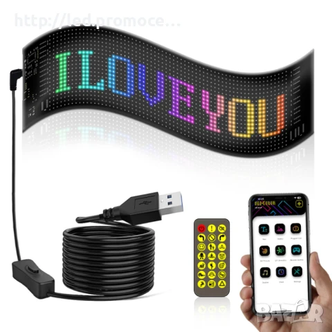 LED дисплей с матричен панел, черен, USB зареждане, 9.2*37.4 cm