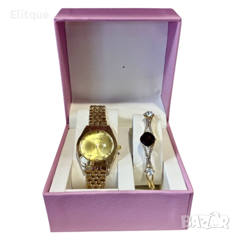 Луксозен подаръчен комплект дамски часовник и гривна