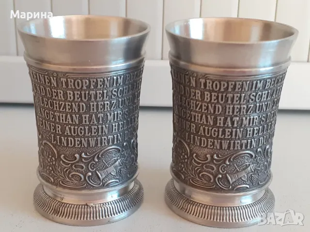Немски чаши за ракия от калай, 40 мл.  Antik*Vintage#73, снимка 2 - Чаши - 48729359