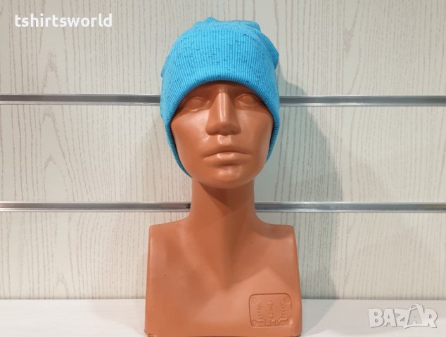 Нова дамска зимна шапка рипс с подгъв в цвят син меланж, снимка 8 - Шапки - 39332995