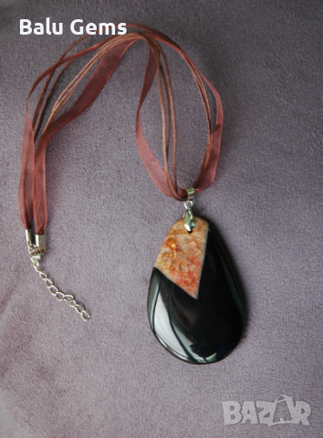 Колие с висулка от естествен камък ахат, снимка 3 - Колиета, медальони, синджири - 44900945