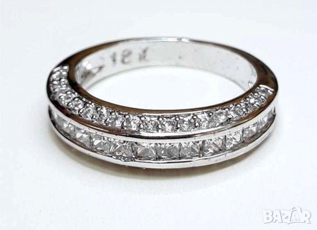 Златен пръстен Бяло Злато 18 карата със Бели камъни Сваровски, снимка 2 - Пръстени - 28958713