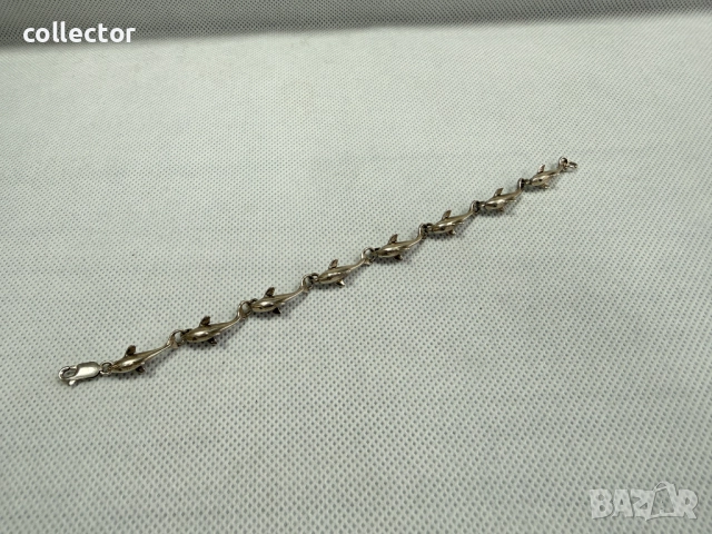 Дизайнерска сребърна гривна с делфини. №7764