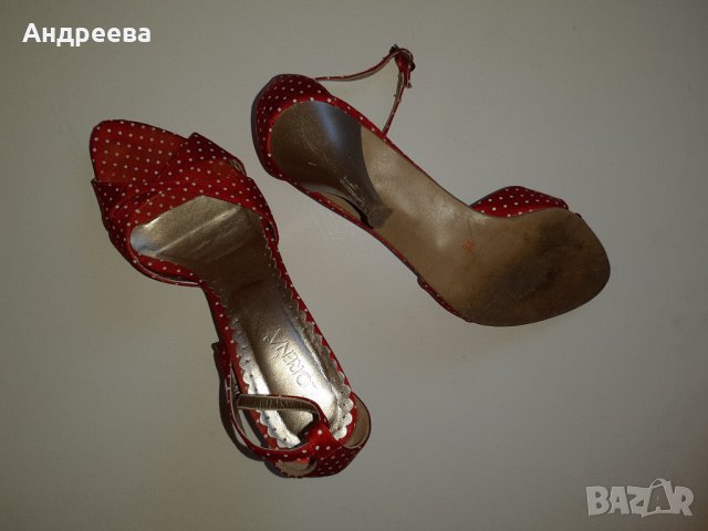 Сандали Lorena - ток, ефектни, червени на точки , снимка 4 - Дамски обувки на ток - 26976614