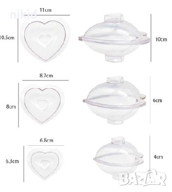 3D 3 Размера сърце форма Поликарбонатна отливка калъп молд за шоколад Шоколадова торта украса молд, снимка 5 - Форми - 27134583