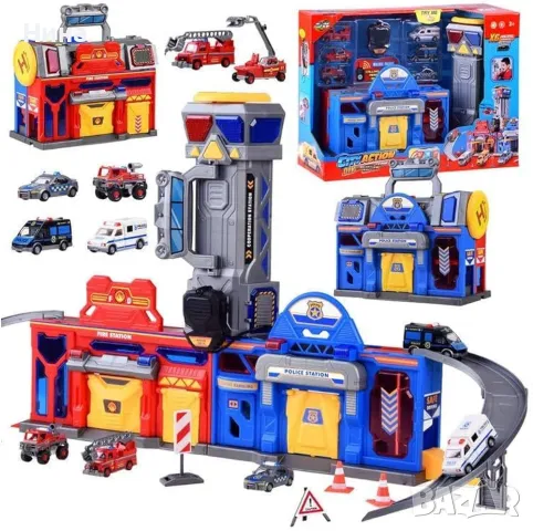 Детска играчка City Action - пожарна и полицейска станции и 6 машини в куфар с удобна дръжка 🎁🚒🚔, снимка 5 - Коли, камиони, мотори, писти - 48304682