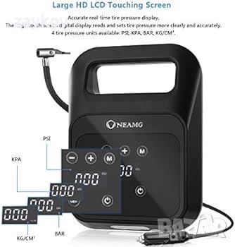 Преносим въздушен компресор OneAmg, помпа за автомобилни гуми, 12 V дигитален, снимка 4 - Аксесоари и консумативи - 43688493