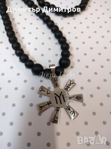 Мъжки комплекти колие и гривна с розетата от Плиска от стомана и оникс. Бижута Луди гъби., снимка 2 - Бижутерийни комплекти - 35147514