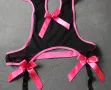 XS/S еротично черно тюлено боди с розови елементи и панделки, снимка 9