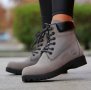 Дамски равни боти - сив ЕСТЕСТВЕН набук - T03 - големи номера, снимка 3