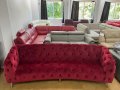 Бутиков Голям Пурпурно червен диван от плат Честърфийлд, снимка 2