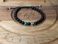 Дамска гривна естествени камъни оникс, малахит и сребърно сърце/Любов, снимка 2