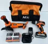 Нов комплетк от ъглошлайф AEG BEWS 18-125X и винтоверт AEG BSB18C2, снимка 1