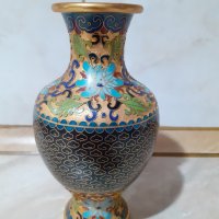 Cloisonne Клоазоне стара прекрасна ваза бронз клетъчен емайл, снимка 4 - Антикварни и старинни предмети - 43202598