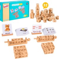 МОНТЕСОРИ, дървени кубчета с букви и цифри, снимка 1 - Образователни игри - 43323609