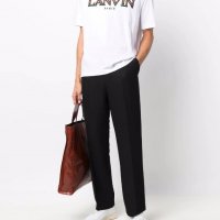LANVIN White Embroidered Logo Мъжка Тениска size S, снимка 6 - Тениски - 37170551