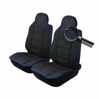  Комплект универсални калъфи тип масажор за предни седалки - черно със син конец - Еко Кожа и Тексти, снимка 2 - Аксесоари и консумативи - 38070113