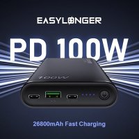 EASYLONGER 26800mAh 100W PowerBank за лаптоп/USBC/100W PD/E-Marker кабел/бързо зареждане,таблет, снимка 6 - Батерии за лаптопи - 43717957