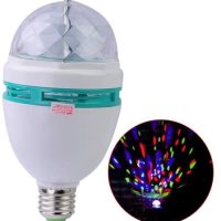 Диско LED лампа, въртяща се крушка - автоматично въртене с кристални топки, снимка 2 - Лед осветление - 42975222
