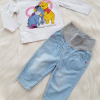Летни дънки и блузка 3-6 месеца, снимка 1 - Комплекти за бебе - 28458433