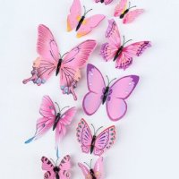 3D 12 бр pvc светло розови магнитни и самозалепващи пеперуди декорация за стена и мебел, снимка 1 - Други - 37088485
