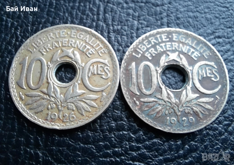 Стара монета 10 сантима 1926 г. и 1929 г.Франция - топ !, снимка 1